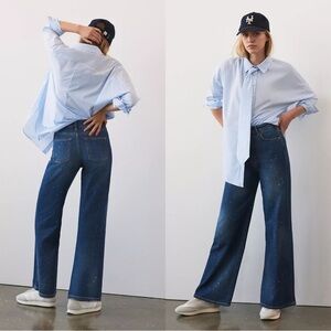 Pilcro Anthropologie The Annie Wide Leg Splatter Medium Wash Jeans Size 30 NEW